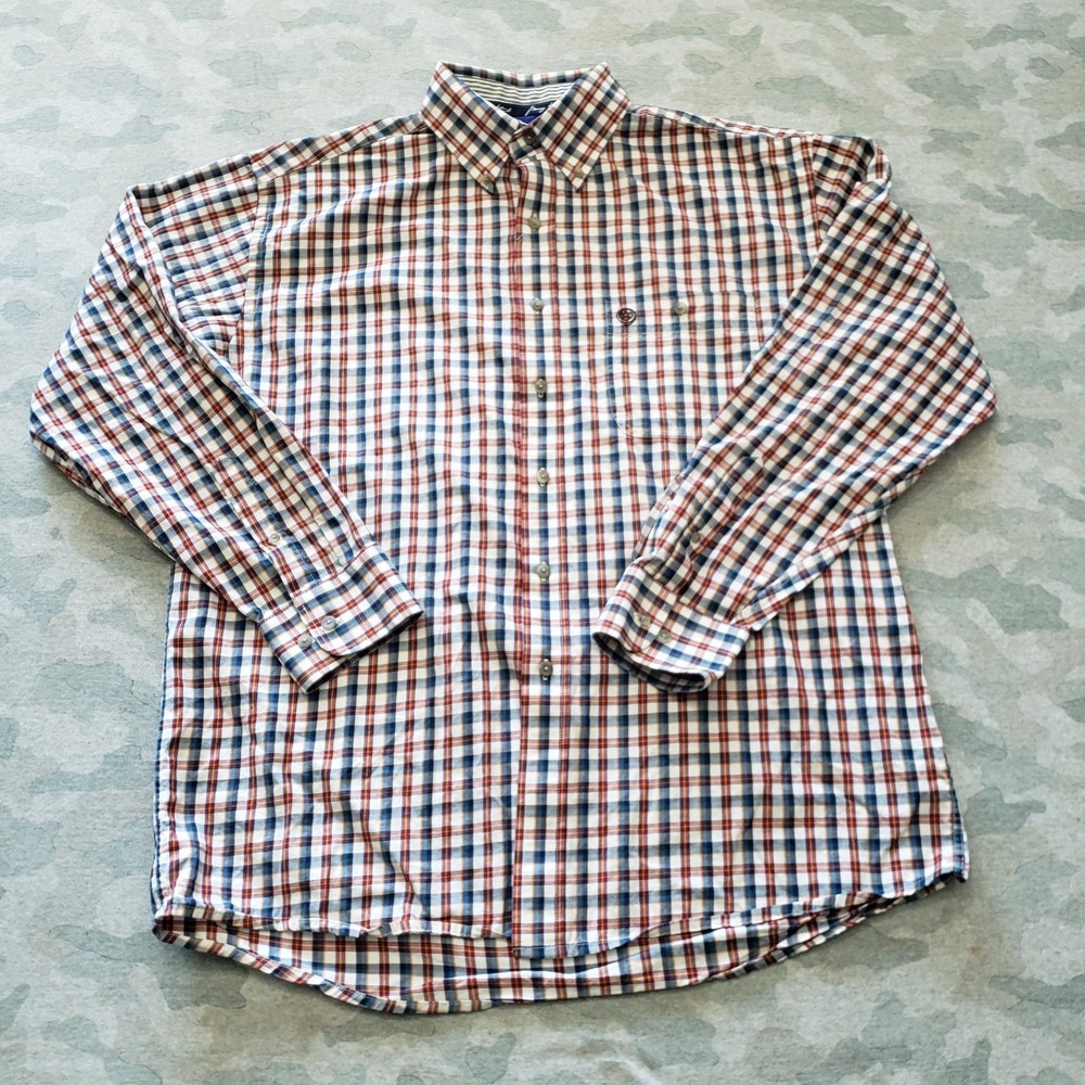 Wrangler George Strait Shirt Mens XL Blue Red Long Sleeve Button-Up Rodeo